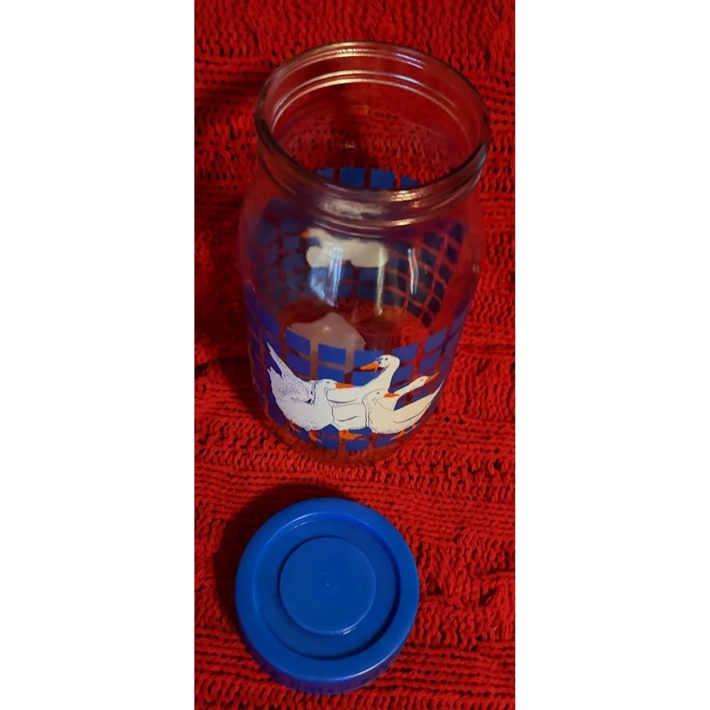 Vintage Carlton Glass 2L Goose Canister Jar with Blue Lid Made in USA